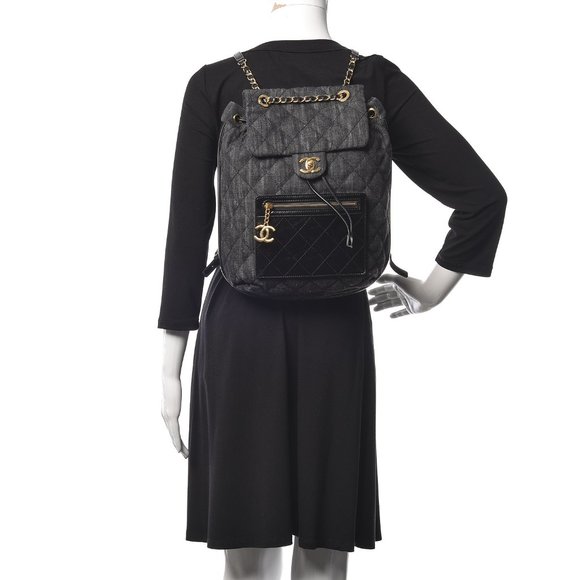 CHANEL Denim Calfskin Quilted Backpack Dark Grey Black - Picture 2 of 14